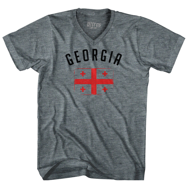 Georgia Country Flag Heritage Tri-Blend V-neck Womens Junior Cut T-shirt - Athletic Grey