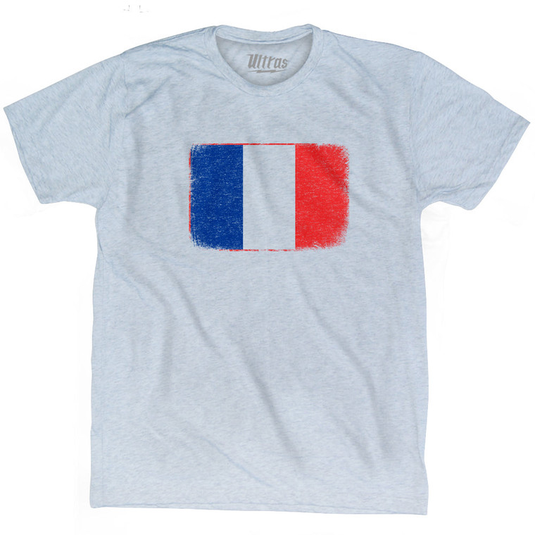 France Country Flag Adult Tri-Blend T-shirt - Athletic White