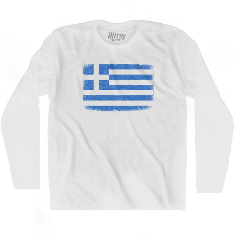 Greece Country Flag Adult Cotton Long Sleeve T-shirt - White