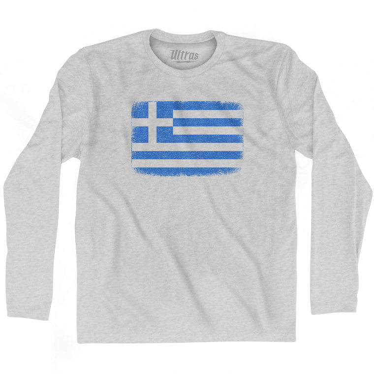Greece Country Flag Adult Cotton Long Sleeve T-shirt - Grey Heather