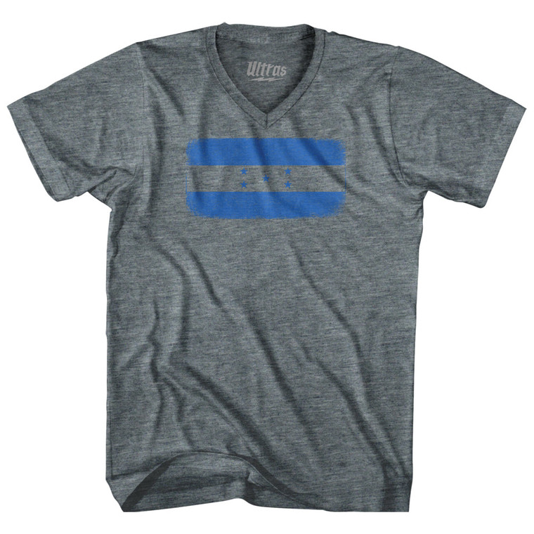 Honduras Country Flag Adult Tri-Blend V-neck T-shirt - Athletic Grey