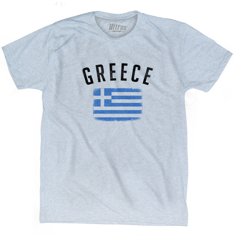 Greece Country Flag Heritage Adult Tri-Blend T-shirt - Athletic White