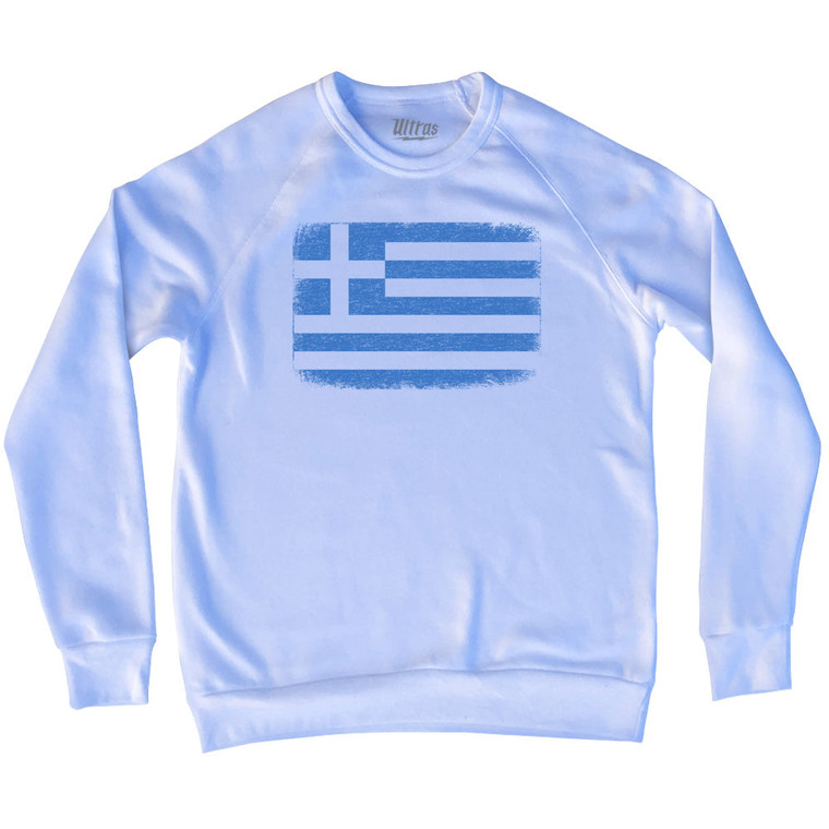 Greece Country Flag Adult Tri-Blend Sweatshirt - White