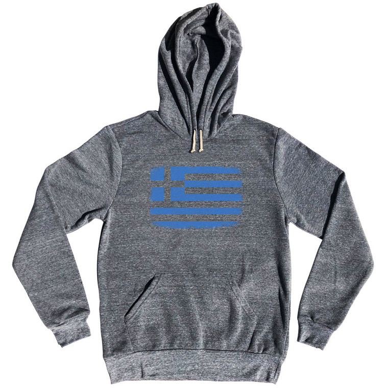 Greece Country Flag Tri-Blend Hoodie - Athletic Grey