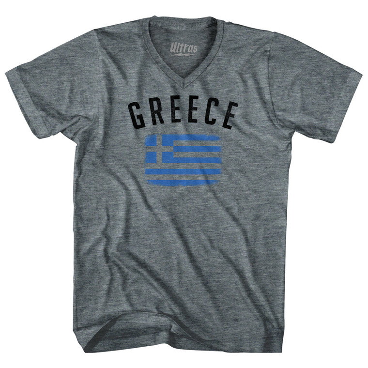 Greece Country Flag Heritage Adult Tri-Blend V-neck T-shirt - Athletic Grey