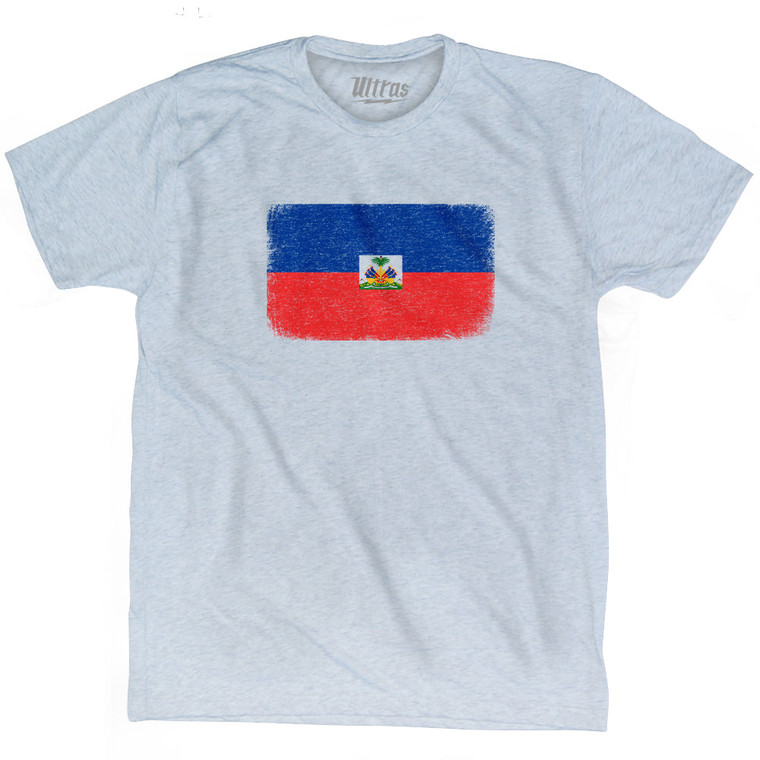 Haiti Country Flag Adult Tri-Blend T-shirt - Athletic White