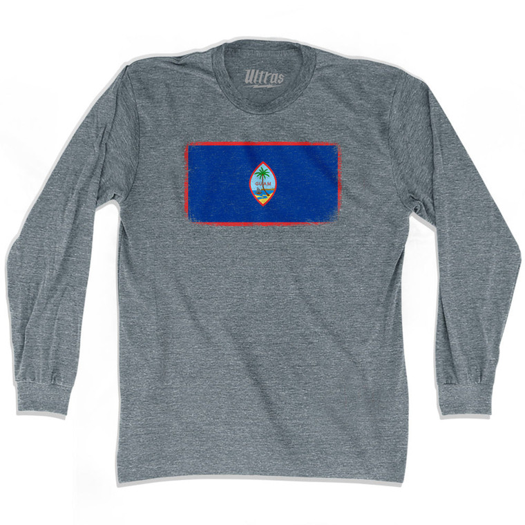Guam Country Flag Adult Tri-Blend Long Sleeve T-shirt - Athletic Grey