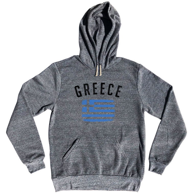 Greece Country Flag Heritage Tri-Blend Hoodie - Athletic Grey