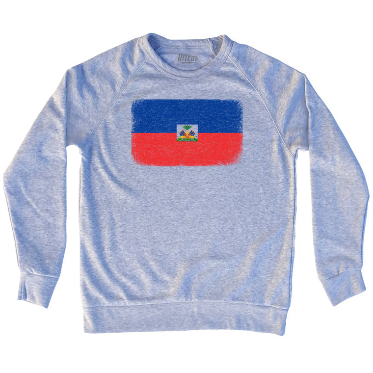 Haiti Country Flag Adult Tri-Blend Sweatshirt - Heather Grey