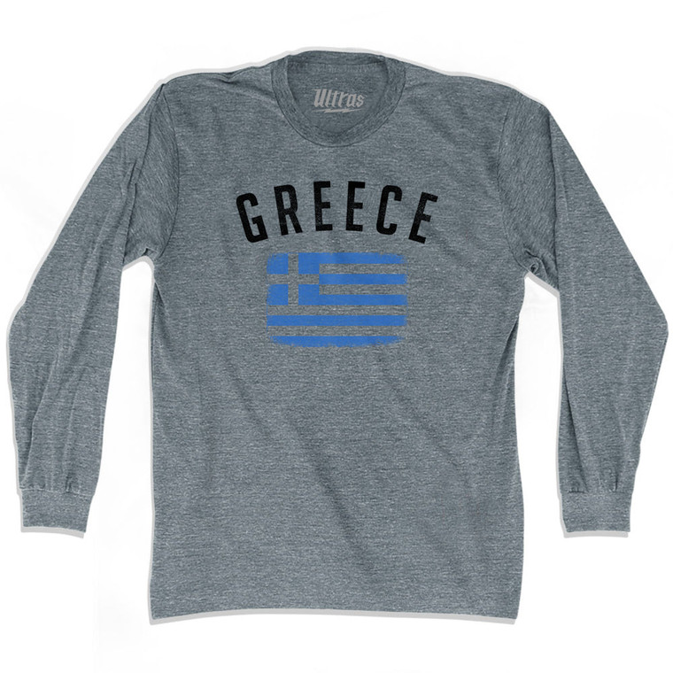 Greece Country Flag Heritage Adult Tri-Blend Long Sleeve T-shirt - Athletic Grey