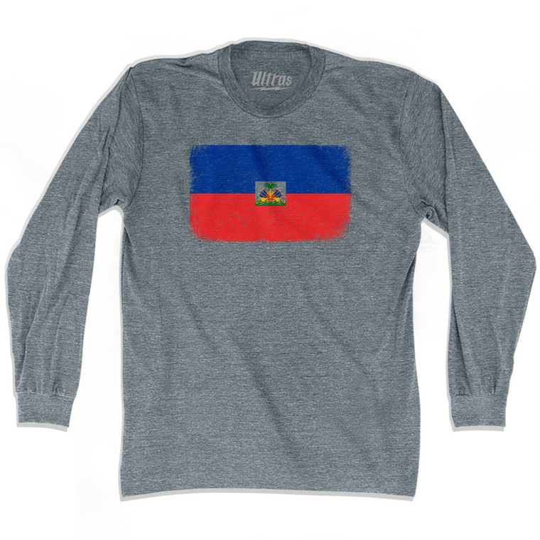 Haiti Country Flag Adult Tri-Blend Long Sleeve T-shirt - Athletic Grey