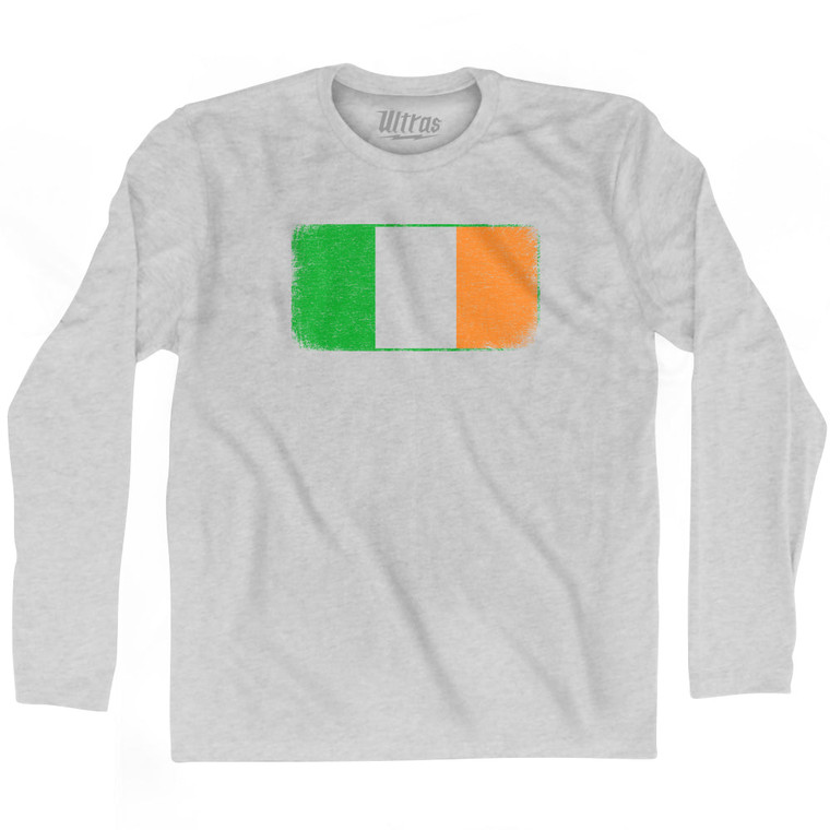 Ireland Country Flag Adult Cotton Long Sleeve T-shirt - Grey Heather