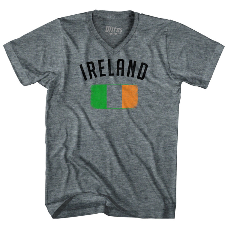 Ireland Country Flag Heritage Adult Tri-Blend V-neck T-shirt - Athletic Grey