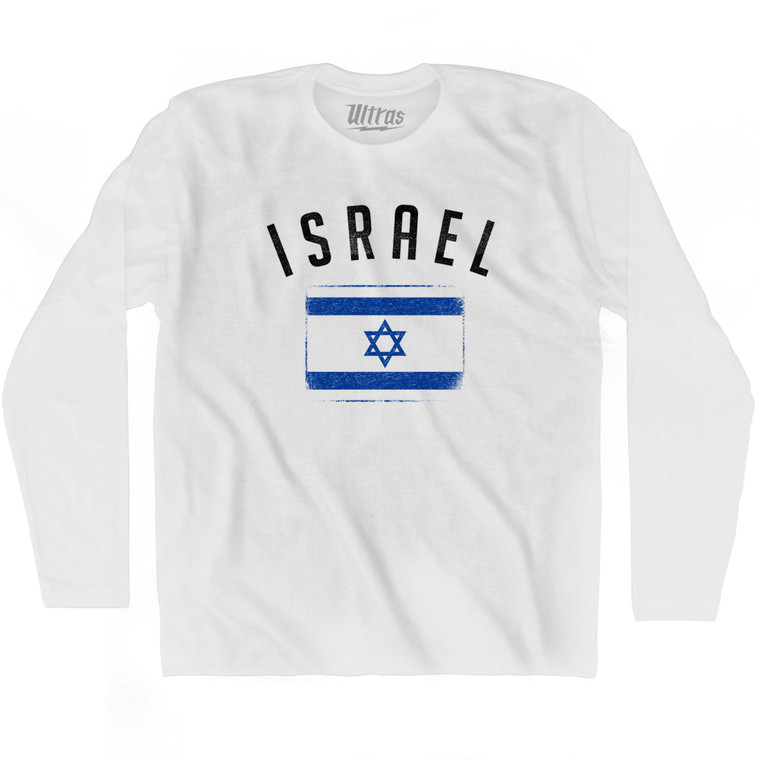 Israel Country Flag Heritage Adult Cotton Long Sleeve T-shirt - White