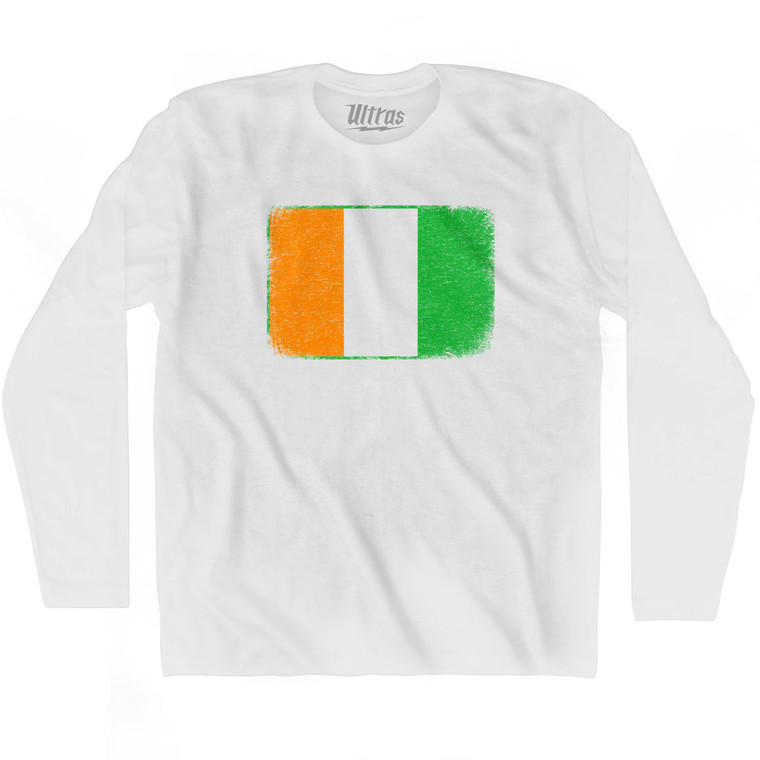 Ivory Coast Country Flag Adult Cotton Long Sleeve T-shirt - White