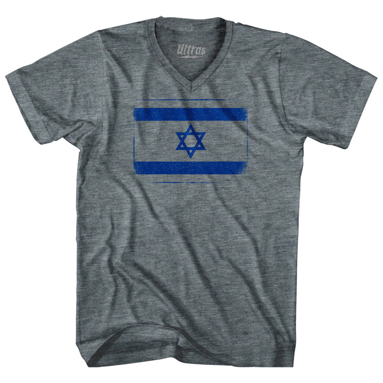 Israel Country Flag Tri-Blend V-neck Womens Junior Cut T-shirt - Athletic Grey