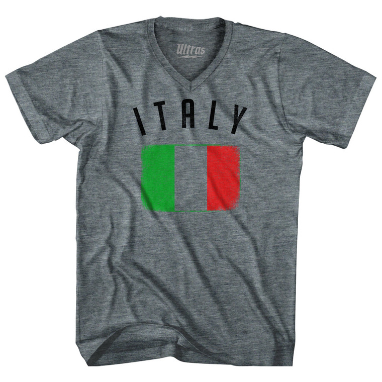 Italy Country Flag Heritage Adult Tri-Blend V-neck T-shirt - Athletic Grey