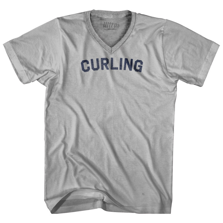 Curling Adult Tri-Blend V-neck T-shirt - Cool Grey