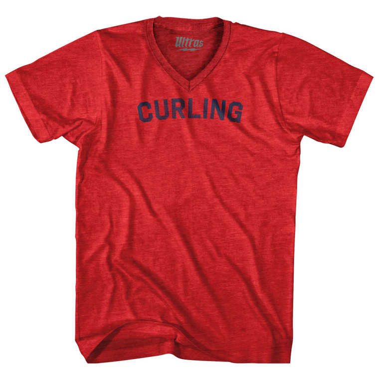 Curling Adult Tri-Blend V-neck T-shirt - Heather Red