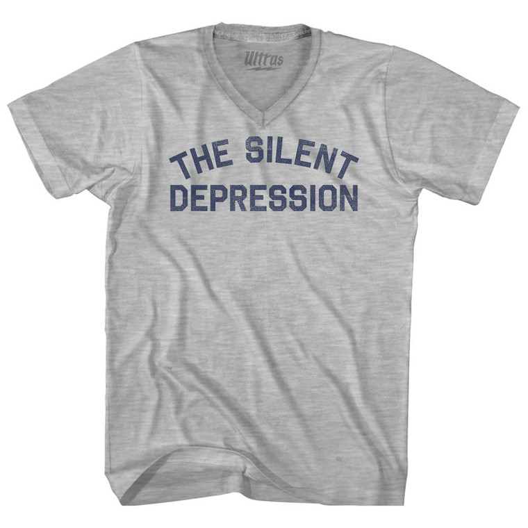 The Silent Depression Adult Cotton V-neck T-shirt - Grey Heather