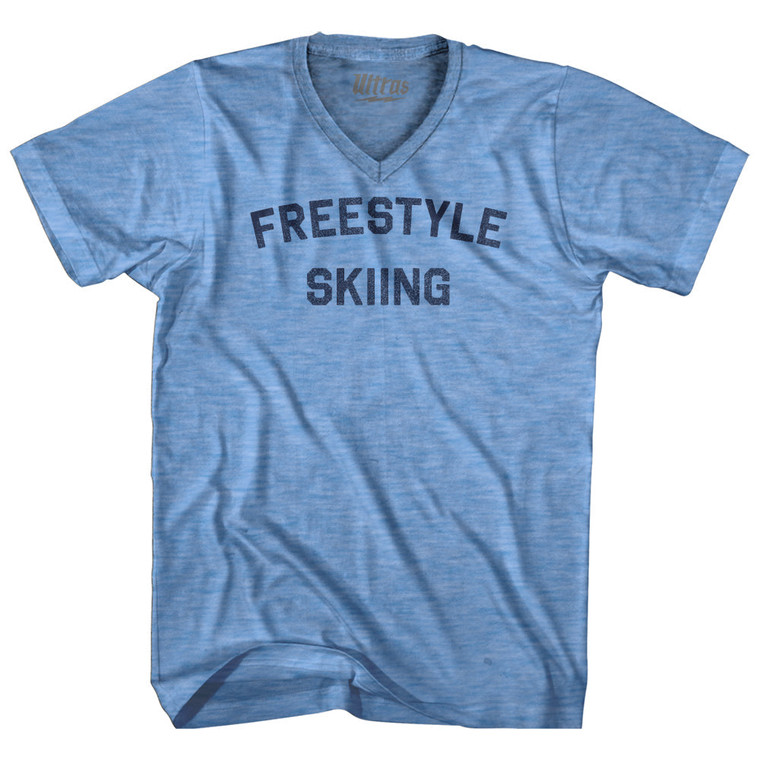 Freestyle Skiing  Adult Tri-Blend V-neck T-shirt - Athletic Blue