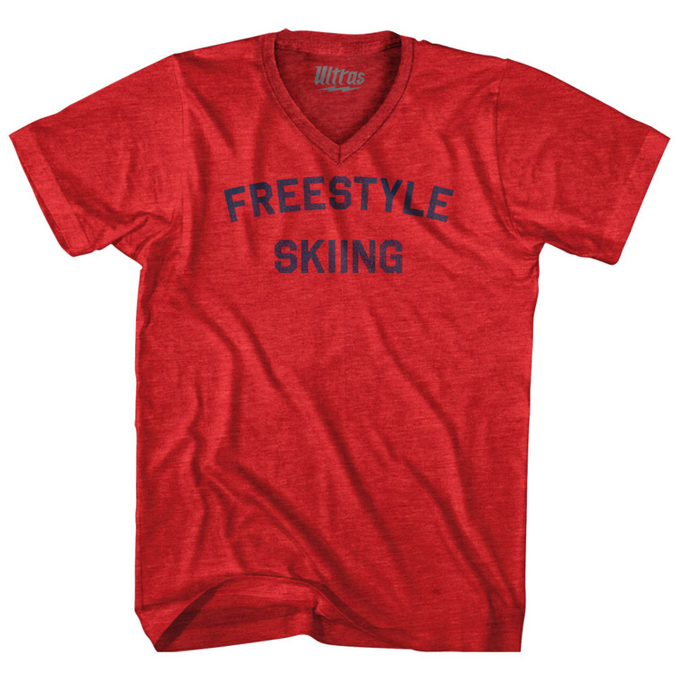 Freestyle Skiing  Adult Tri-Blend V-neck T-shirt - Heather Red