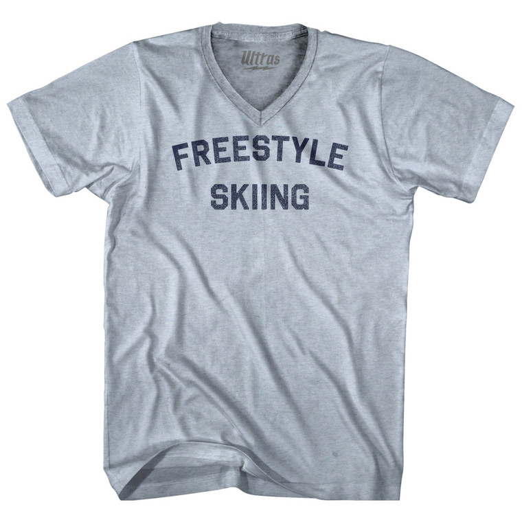 Freestyle Skiing  Adult Tri-Blend V-neck T-shirt - Heather White