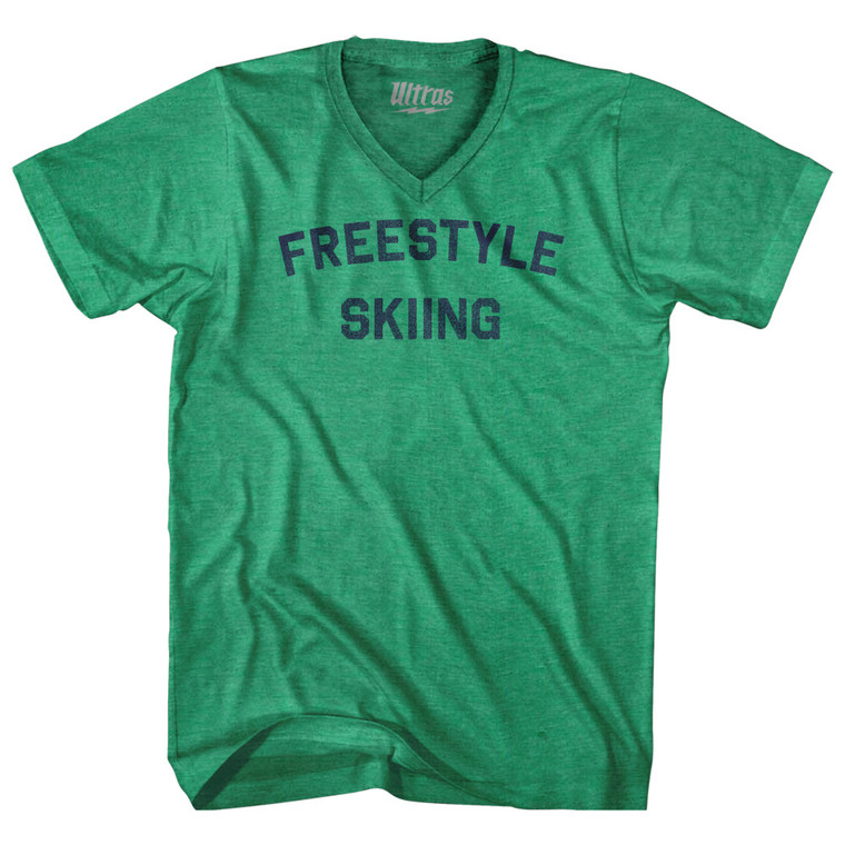 Freestyle Skiing  Adult Tri-Blend V-neck T-shirt - Kelly