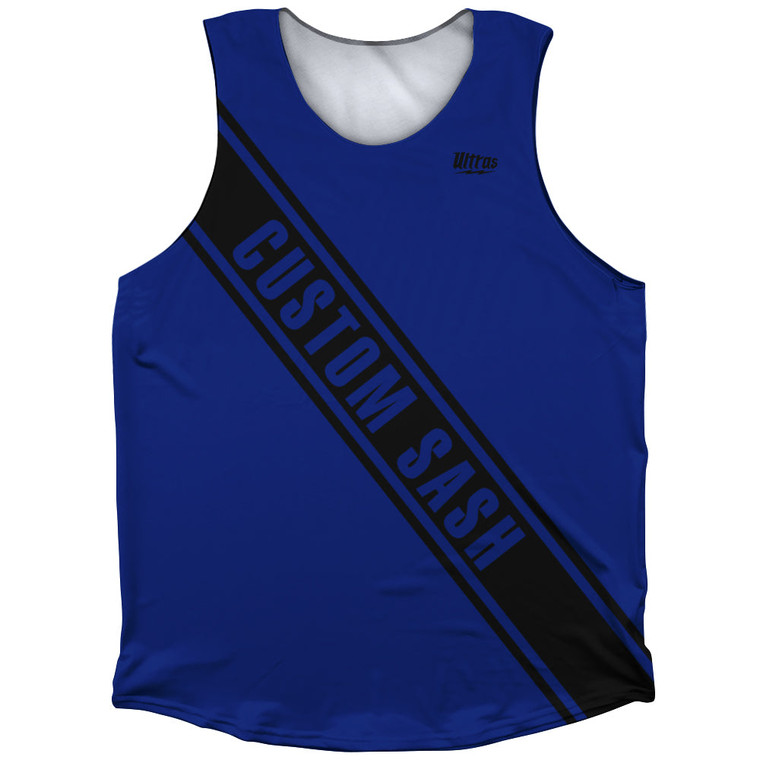 Custom Sash Left To Right Athletic Tank Top - Blue Royal And Black