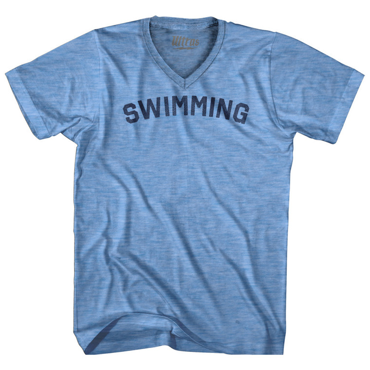 Swimming Adult Tri-Blend V-neck T-shirt - Athletic Blue