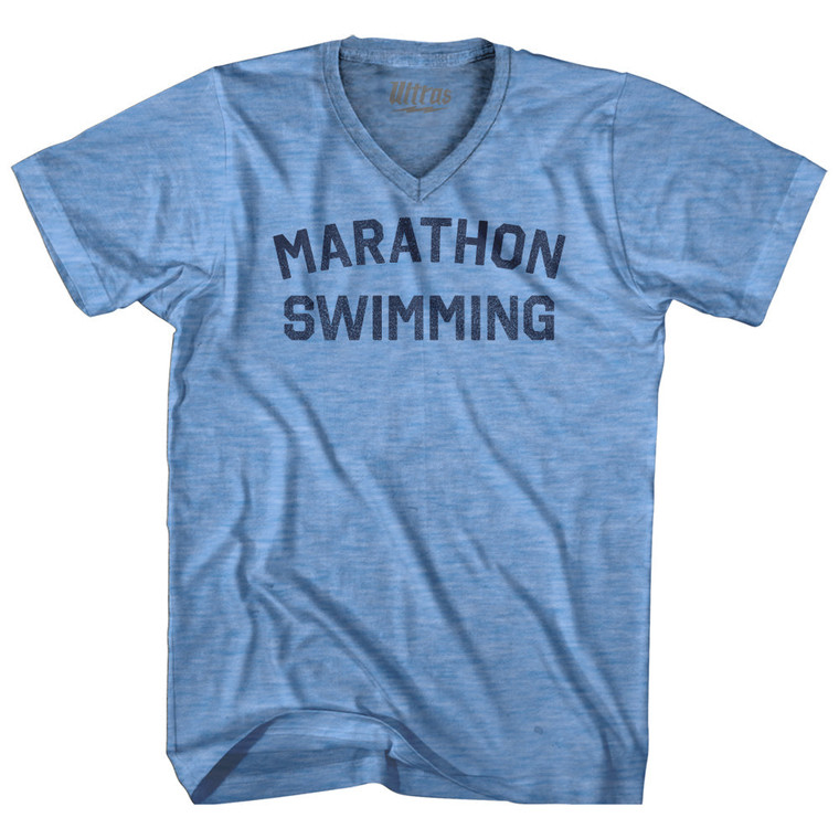 Marathon Swimming Adult Tri-Blend V-neck T-shirt - Athletic Blue