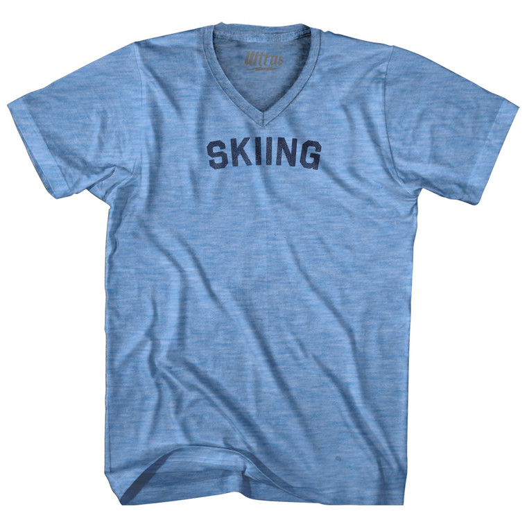 Skiing Adult Tri-Blend V-neck T-shirt - Athletic Blue