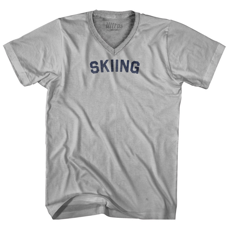 Skiing Adult Tri-Blend V-neck T-shirt - Cool Grey