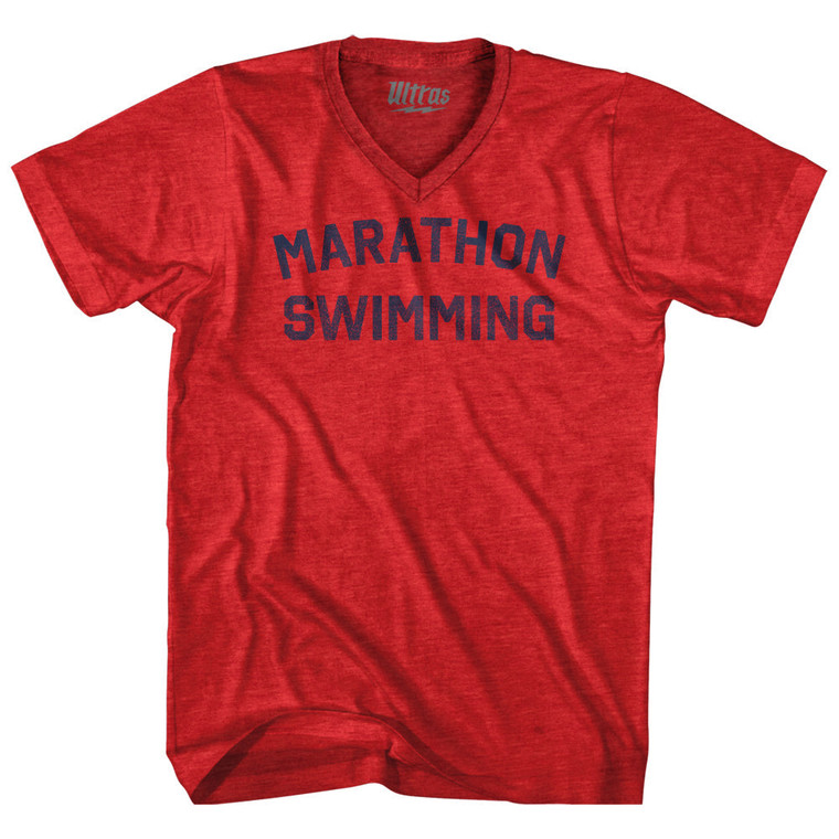 Marathon Swimming Adult Tri-Blend V-neck T-shirt - Heather Red