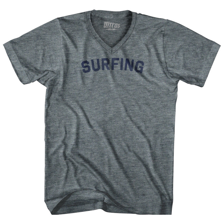 Surfing Adult Tri-Blend V-neck T-shirt - Athletic Grey