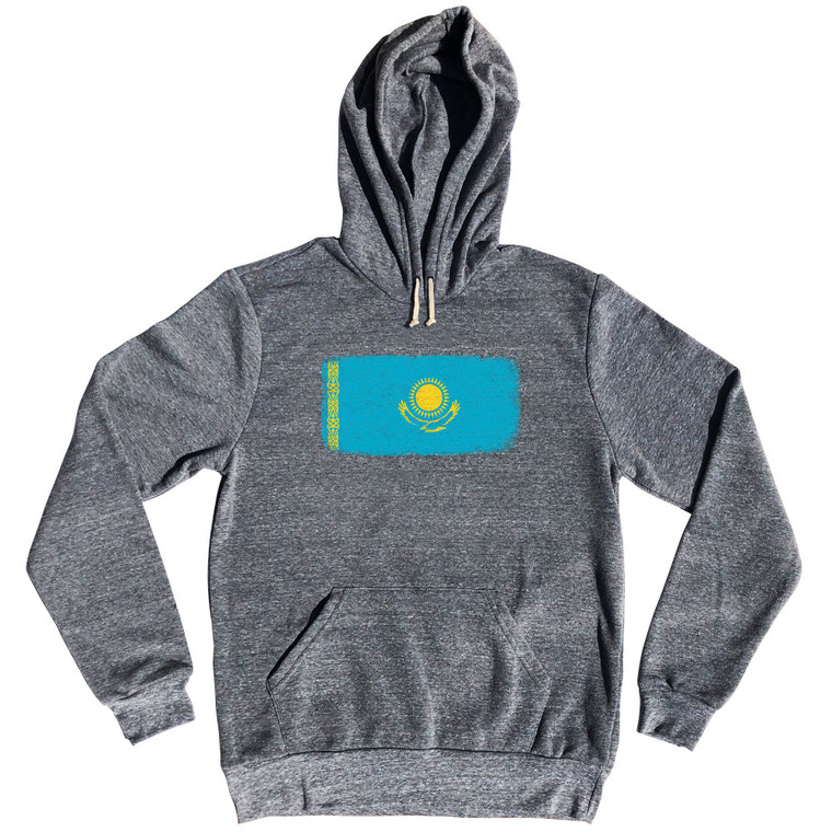 Kazakhstan Country Flag Tri-Blend Hoodie - Athletic Grey