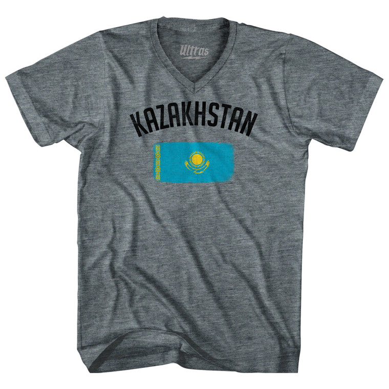 Kazakhstan Country Flag Heritage Adult Tri-Blend V-neck T-shirt - Athletic Grey
