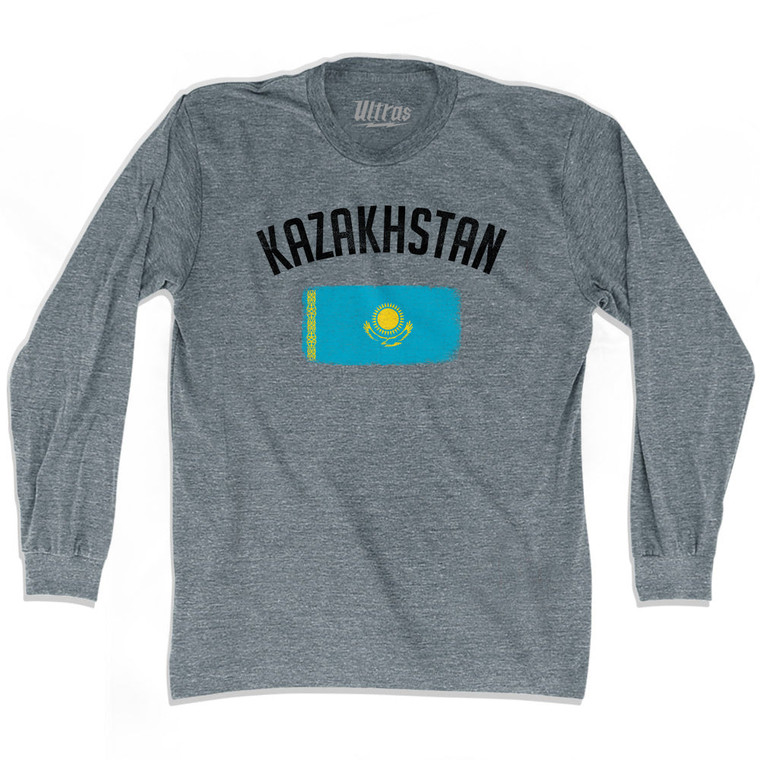 Kazakhstan Country Flag Heritage Adult Tri-Blend Long Sleeve T-shirt - Athletic Grey