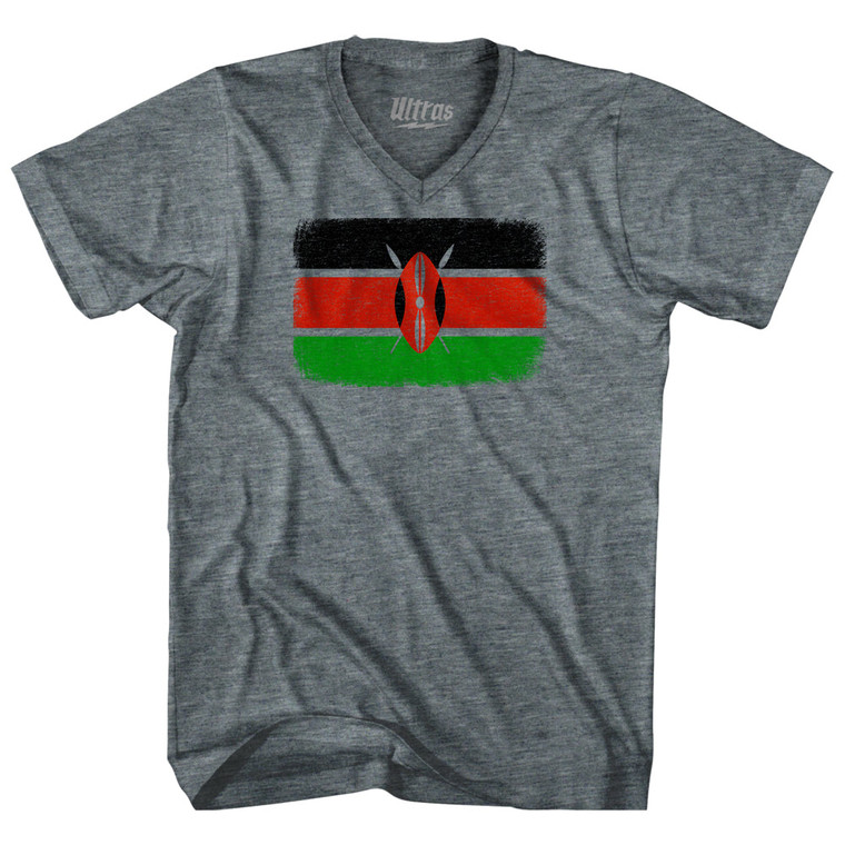 Kenya Country Flag Tri-Blend V-neck Womens Junior Cut T-shirt - Athletic Grey