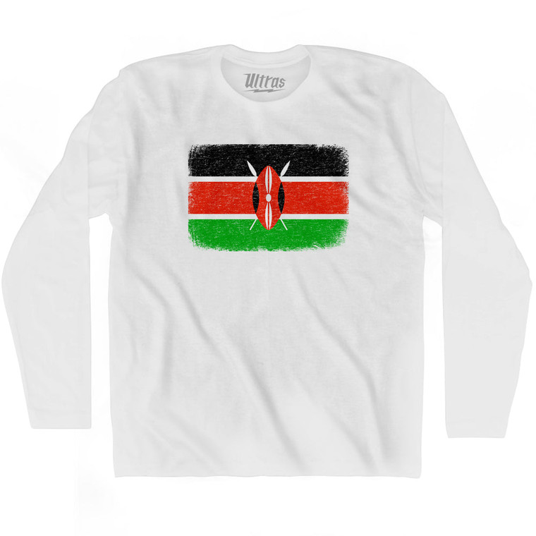 Kenya Country Flag Adult Cotton Long Sleeve T-shirt - White