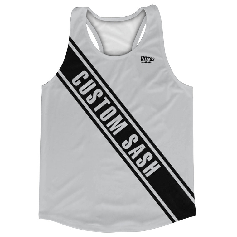 Custom Sash Left To Right Running Tank Tops Made In USA - Grey Medium And Black