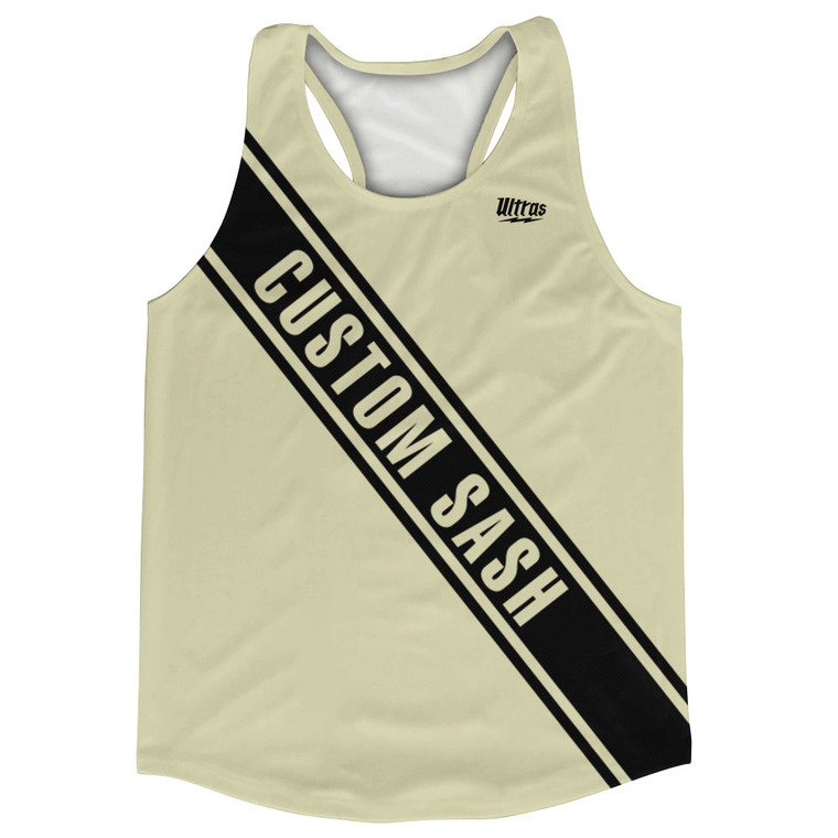 Custom Sash Left To Right Running Tank Tops Made In USA - Vegas Gold And Black