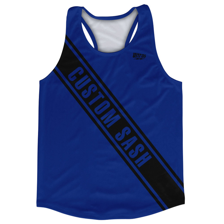 Custom Sash Left To Right Running Tank Tops Made In USA - Blue Royal And Black