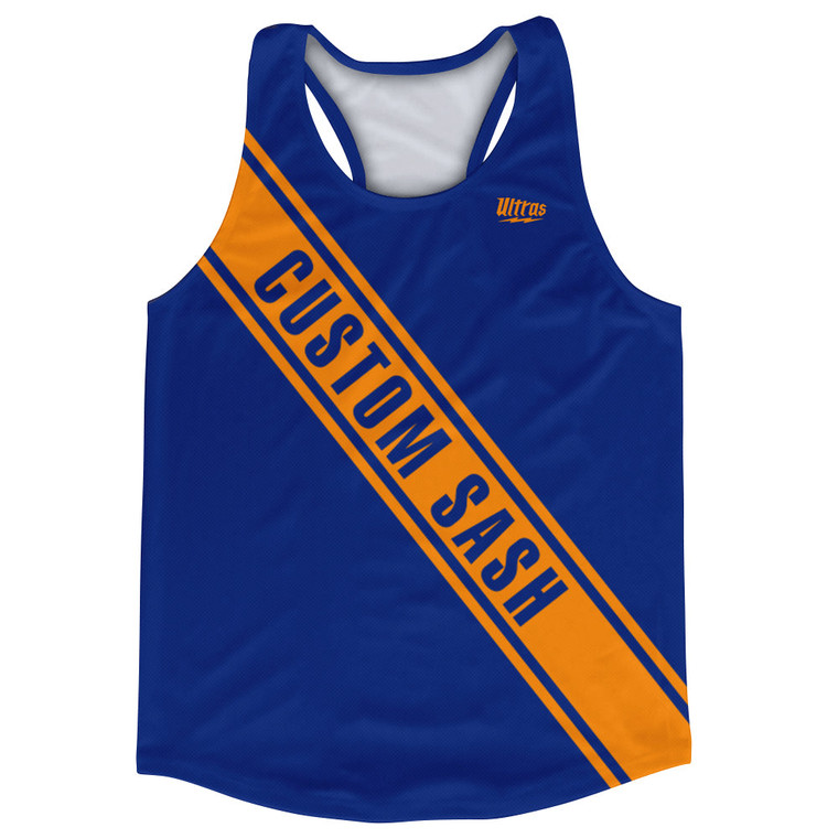 Custom Sash Left To Right Running Tank Tops Made In USA - Blue Royal And Tennessee Orange