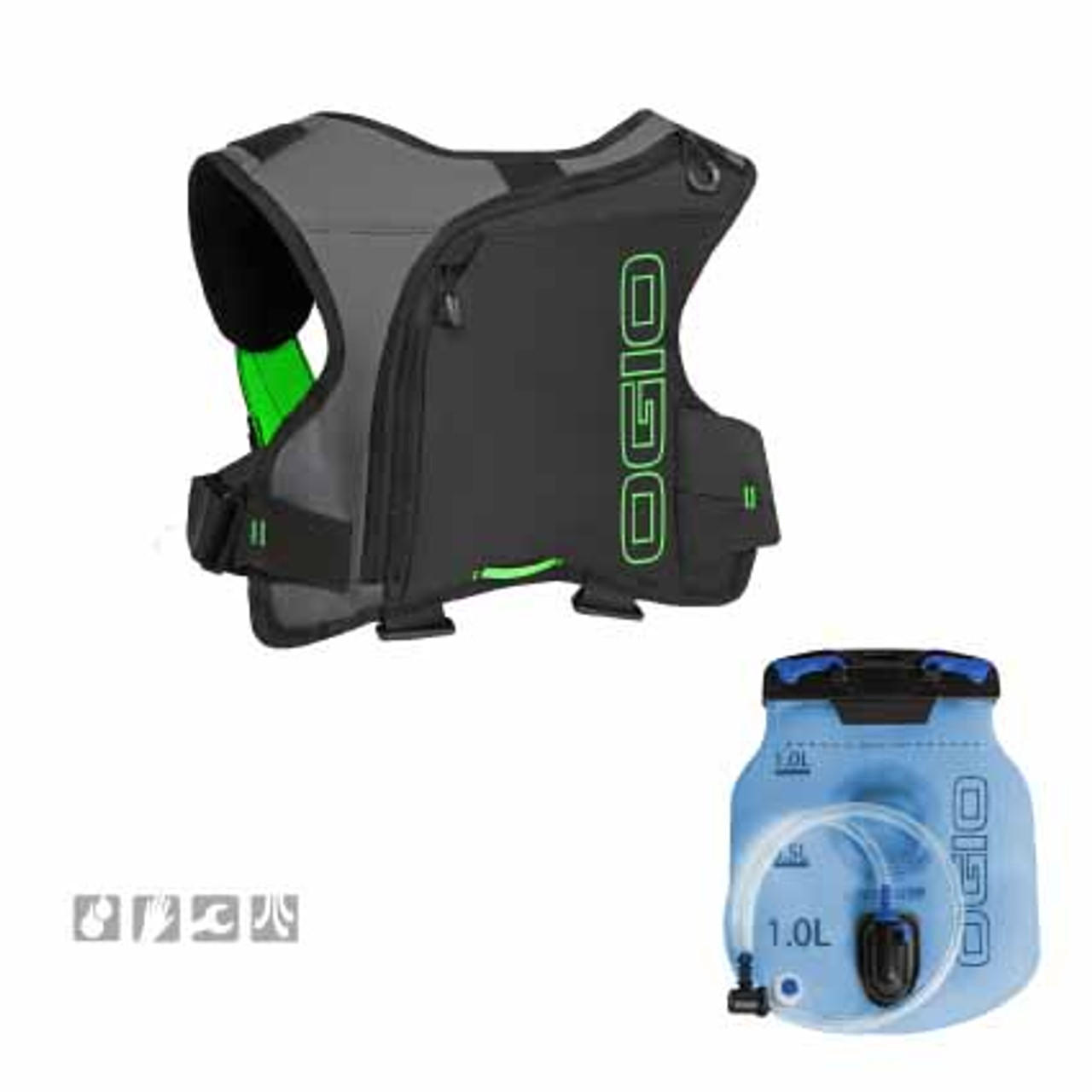 Ogio Erzberg 1L Hydration Pack, in Black colourway, comes with a 1L bladder
