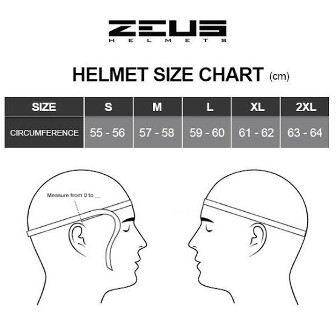 Zeus Helmet Size Chart