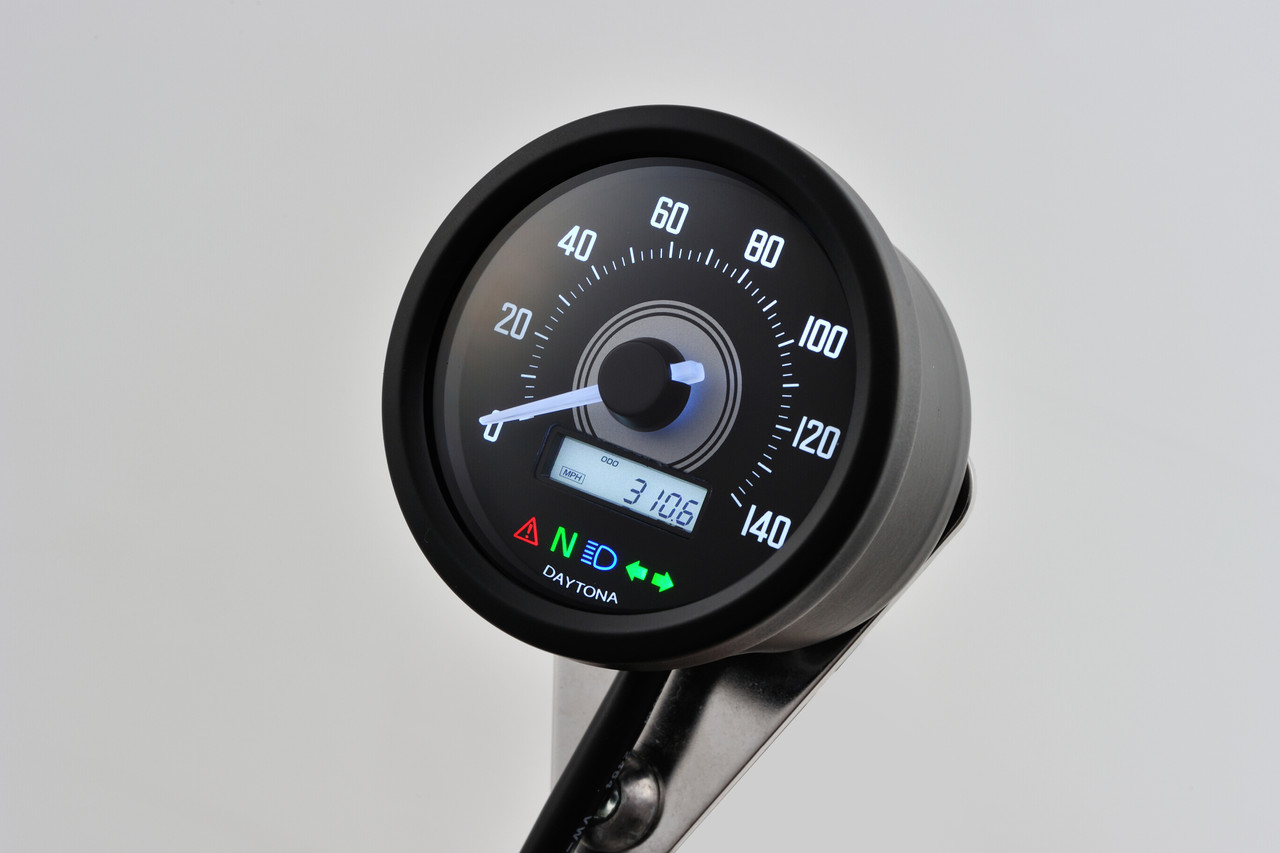 Velona 60 Speedometer with Indicator, 60mm, 140kph, Black, White LED, White Backlit of LCD window