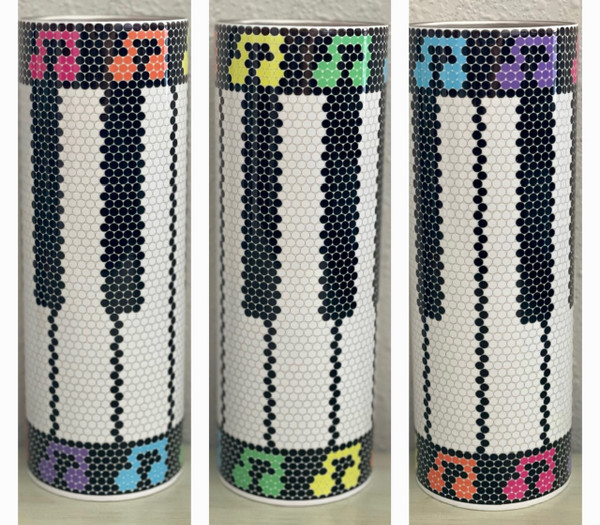 White Piano Keys Neon Notes Sublimation Pattern Tumbler 20 oz. Skinny