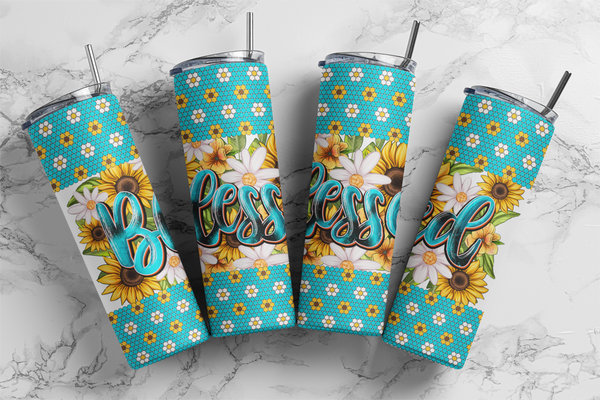 Blessed Flower Blue SS16/4MM 20 oz. Skinny Middle Sublimated Tumbler