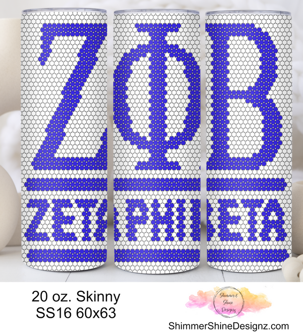 Zeta Phi Beta White Sublimation Pattern Tumbler 20 oz. Skinny